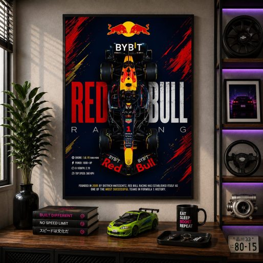 Red Bull F1 Racing Car Wall Art – Oracle Formula 1 Max Verstappen Canvas Print