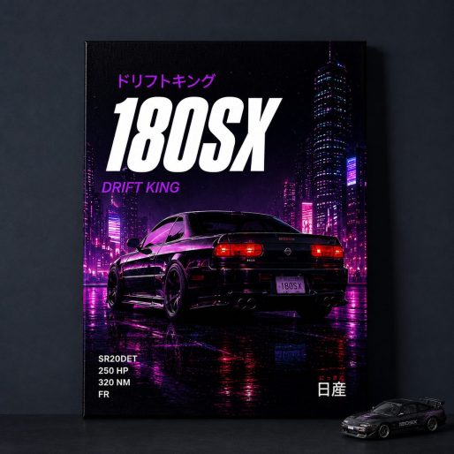 Nissan 180SX JDM Car Wall Art – Cyberpunk Neon Purple Drift King Canvas Print