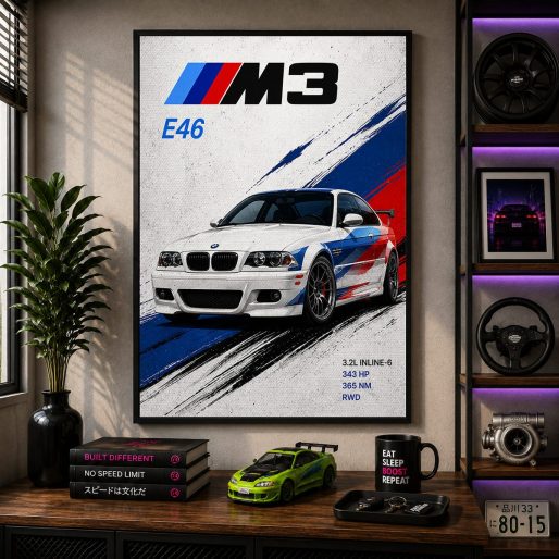BMW M3 E46 Racing Canvas Poster – Legendary German Sportscar Spec Wall Art