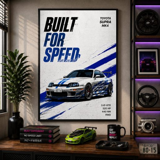 JDM Toyota Supra MK4 Canvas Poster – Built For Speed 2JZ-GTE Japanese Sports Car Wall Art