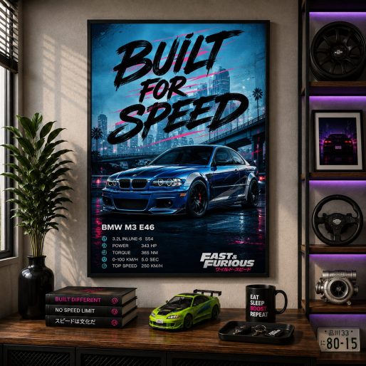BMW M3 E46 Canvas Poster – Built For Speed Fast & Furious German Sports Car Wall Art