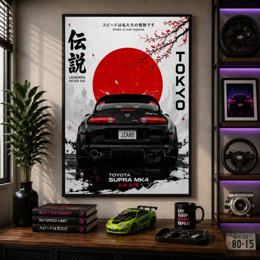 JDM Toyota Supra MK4 Canvas Poster – Tokyo Legends Never Die Japanese Car Wall Art
