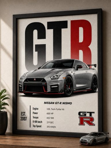 Nissan GT-R Nismo Wall Art – Super Silver JDM Sports Car Performance Canvas
