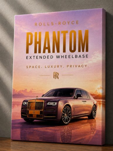 Rolls-Royce Phantom Extended Wheelbase Wall Art – Luxury Rose Gold Canvas Print