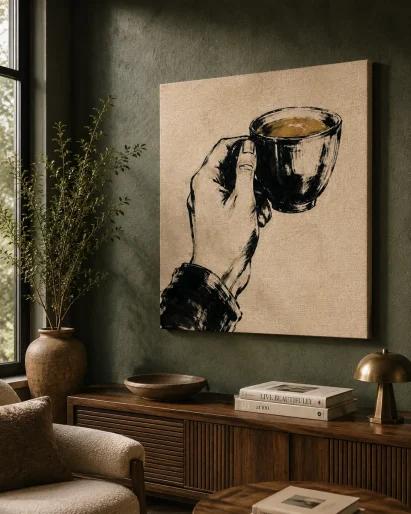 Morning Ritual Espresso Cup Canvas Art – Minimalist Hand Sketch