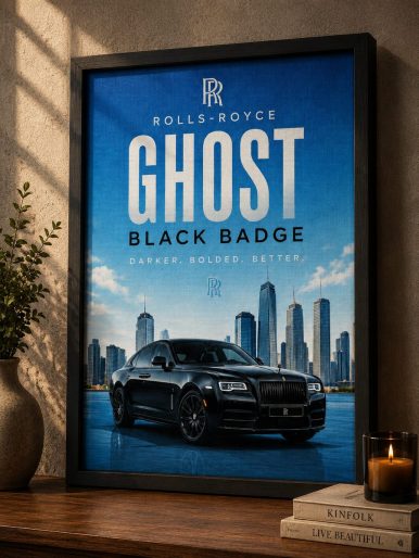 Rolls-Royce Ghost Black Badge Canvas Poster – Darker Bolded Better Luxury Sedan Skyline Wall Art