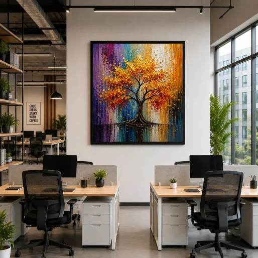 Golden Autumn Tree Landscape Color Maximal Canvas Print - Retro Impasto Nature Wall Art
