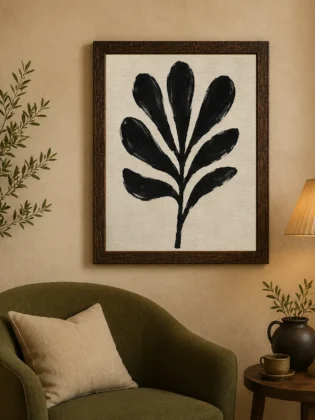 Minimalist Black Palm Leaf Canvas Print - Neutral Beige Abstract Botanical Wall Art