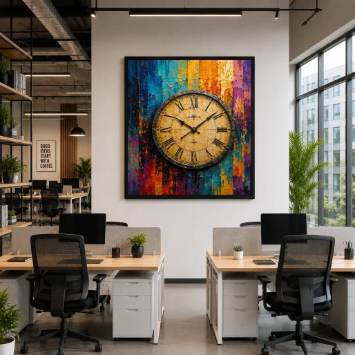 Vintage Pocket Watch Color Maximal Canvas Print - Retro Impasto Clock Wall Art