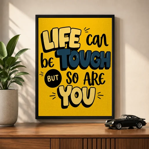 Playful Motivational Typography Canvas Print – "Life Can Be Tough But So Are You"