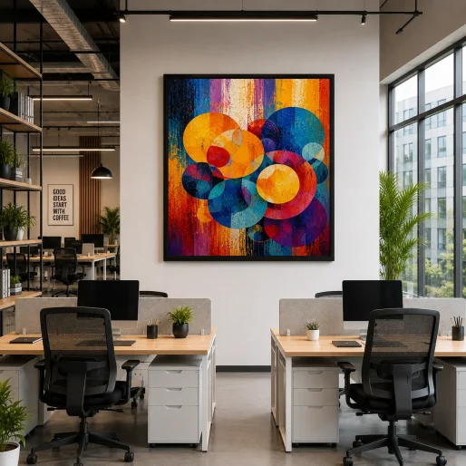 Geometric Overlapping Circles Color Maximal Canvas Print - Retro Impasto Abstract Wall Art