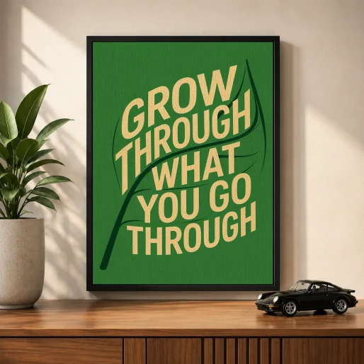 Nature-Inspired Leaf Typography Canvas Print – "Grow Through What You Go Through"