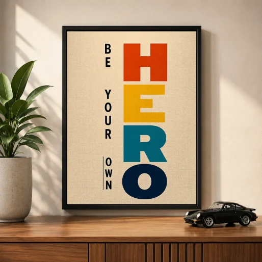 Retro Block Typography Canvas Print – "Be Your Own Hero"