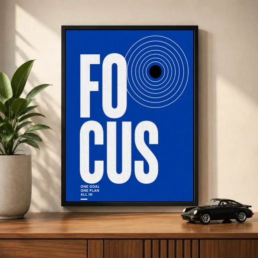 Modern Target Graphic Typography Canvas Print – "FOCUS: One Goal, One Plan, All In"