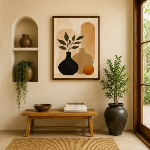 Earthbound Harmony – Modern Mid-Century Ceramic Shapes Illustration