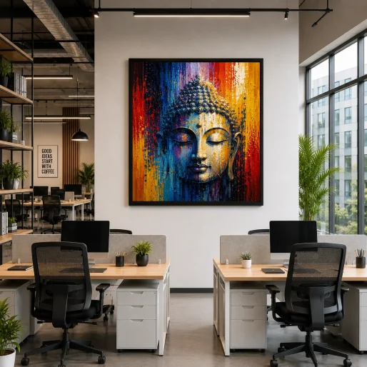 Meditating Buddha Color Maximal Canvas Print - Retro Impasto Spiritual Wall Art