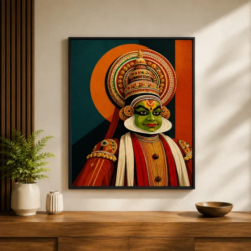 Retro Kathakali Canvas Print - Vintage Indian Classical Dance Wall Art