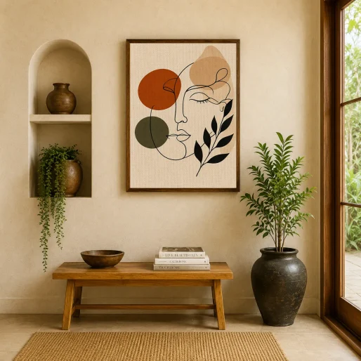 Serenity in Shapes – Modern Botanical and Feminine Face Illustration