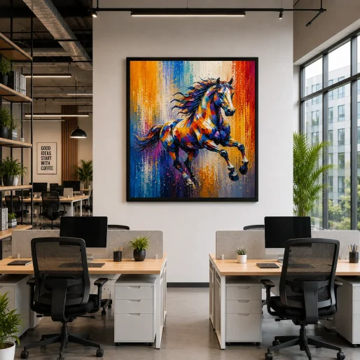 Galloping Horse Color Maximal Canvas Print - Retro Impasto Wildlife Wall Art