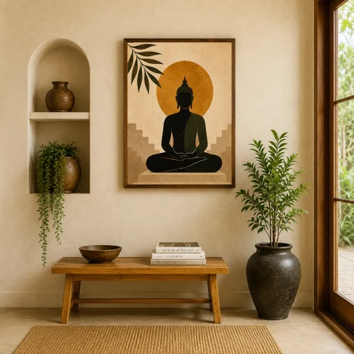Minimalist Meditating Buddha Canvas Art – Organic Modern Zen Spiritual Print