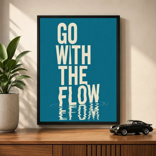 Minimalist Water Ripple Typography Canvas Print – "Go With The Flow"