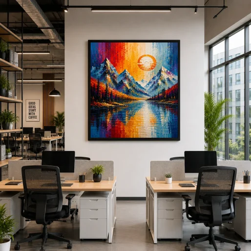 Mountain Sunset Landscape Color Maximal Canvas Print - Retro Impasto Nature Wall Art
