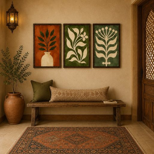Minimalist Botanical Vases & Blooms Canvas Art – Organic Modern Triptych Print Set