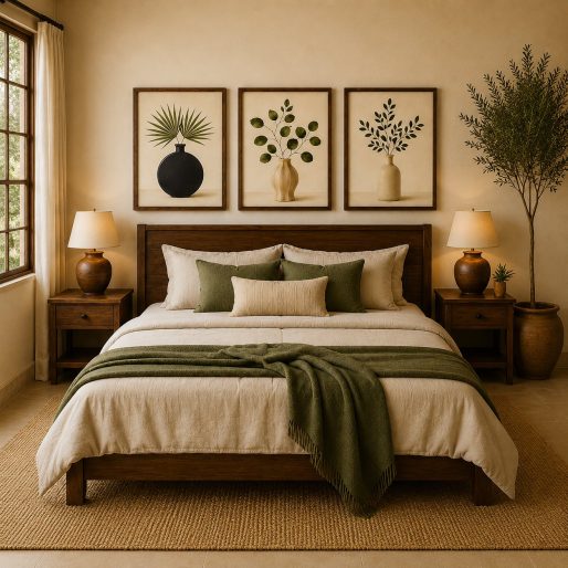 Minimalist Fan Palm & Eucalyptus Canvas Art – Organic Modern Triptych Print Set