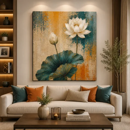 Ethereal Bloom – Heavy Texture Expressionist Lotus Illustration