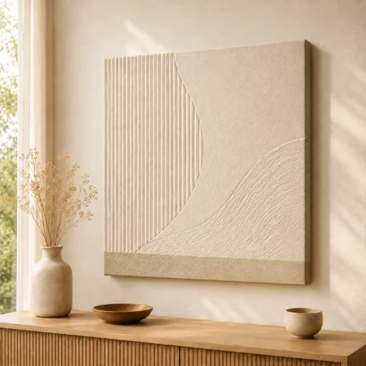 Minimalist Textured Plaster Canvas Print – Japandi Wabi-Sabi Modern Fluted & Arch Abstract Wall Art