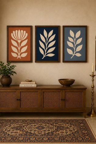 Minimalist Botanical Blooms & Leafy Branches Canvas Art – Organic Modern Triptych Print Set