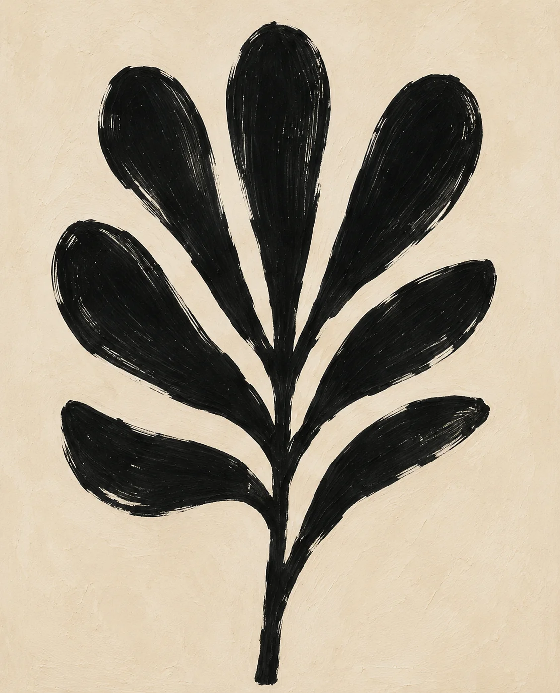 Minimalist Black Palm Leaf Canvas Print - Neutral Beige Abstract Botanical Wall Art - Image 3