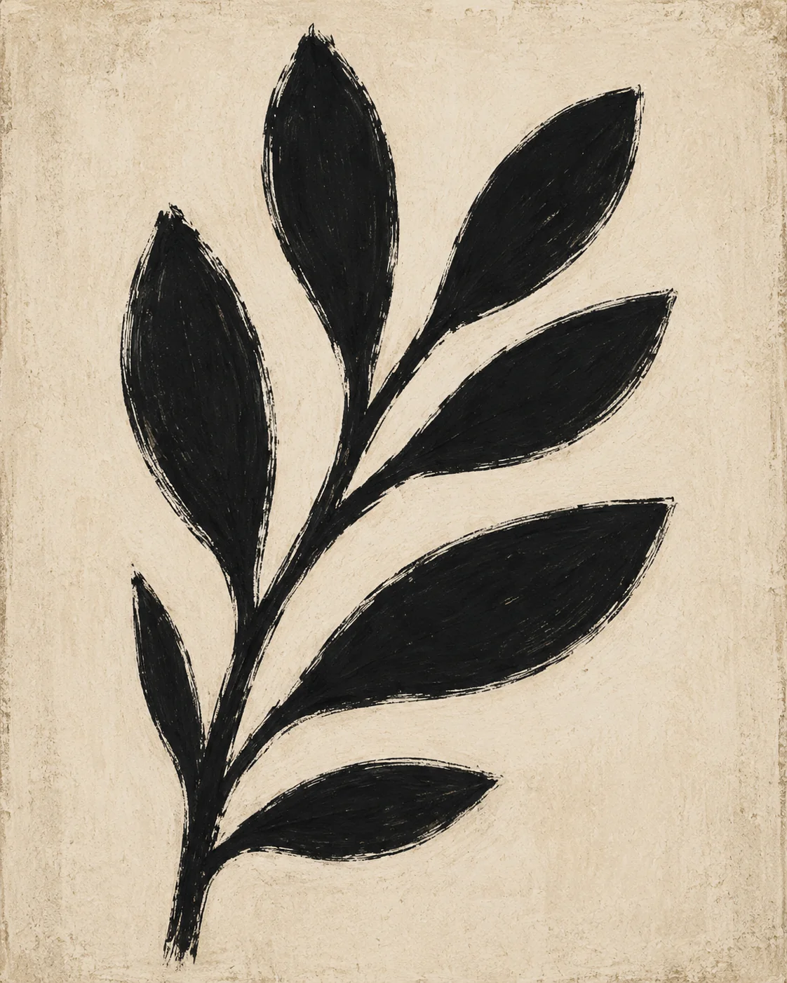 Minimalist Black Leaf Branch Canvas Print - Beige Abstract Botanical Wall Art - Image 2