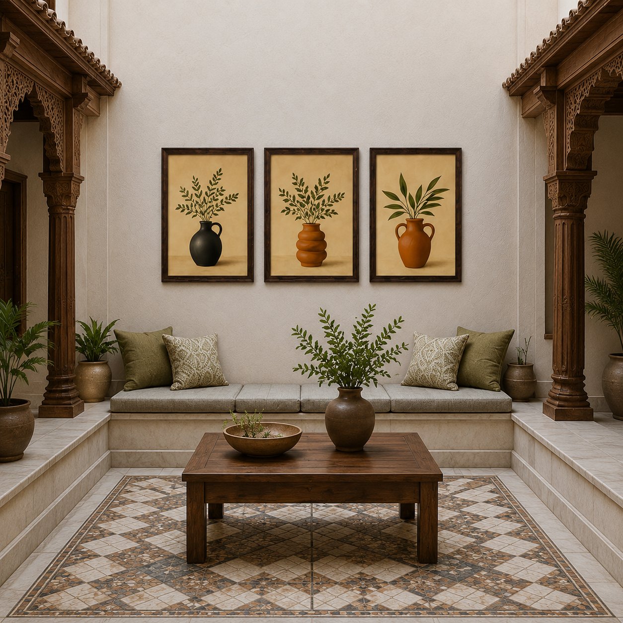 Minimalist Terracotta Pottery & Olive Branch Canvas Art – Organic Modern Triptych Print Set - Image 3