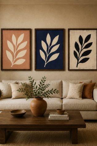 Minimalist Botanical Branches Canvas Art – Organic Modern Triptych Print Set