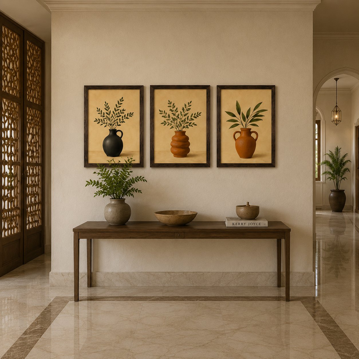 Minimalist Terracotta Pottery & Olive Branch Canvas Art – Organic Modern Triptych Print Set