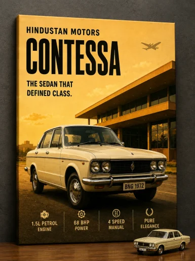 Vintage Hindustan Contessa Car Canvas Wall Art – Retro Indian Muscle Sedan Poster Print