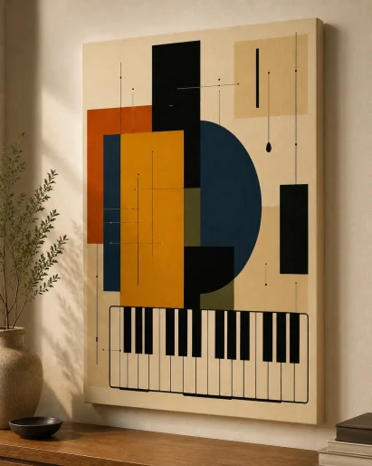 Bauhaus Abstract Piano Keyboard Music Canvas Print -Mid-Century Modern Geometric Wall Art