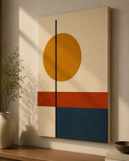 Bauhaus Abstract Sun & Lines Canvas Print -Mid-Century Modern Geometric Wall Art