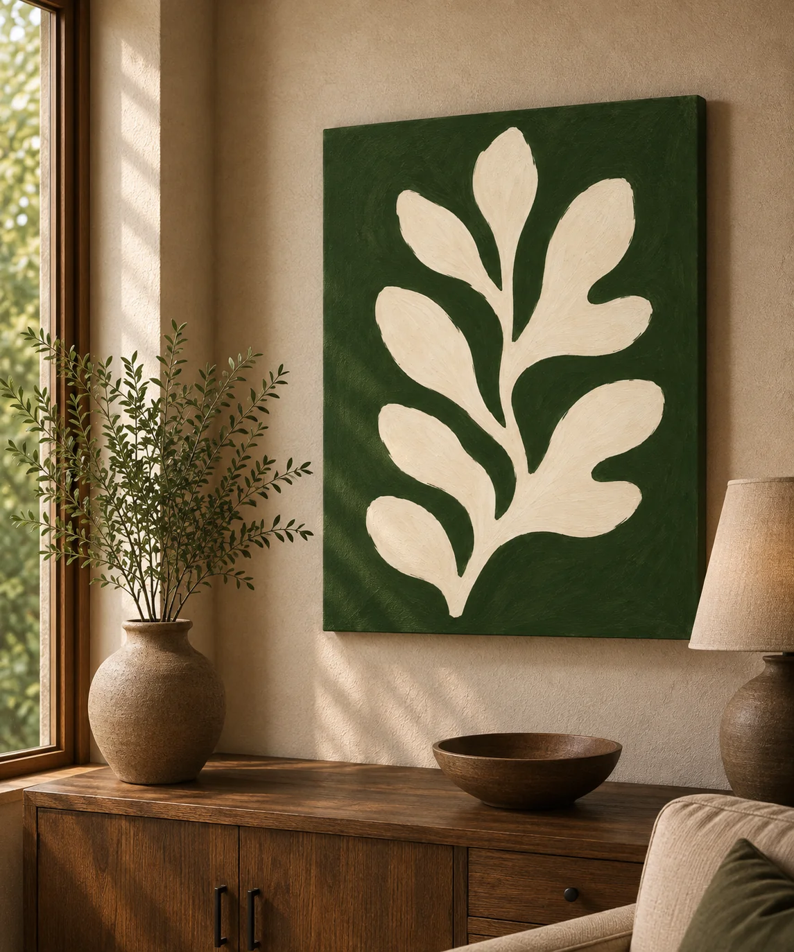 Matisse-Style Off-White Leaf Canvas Print - Dark Forest Green Botanical Wall Art - Image 3