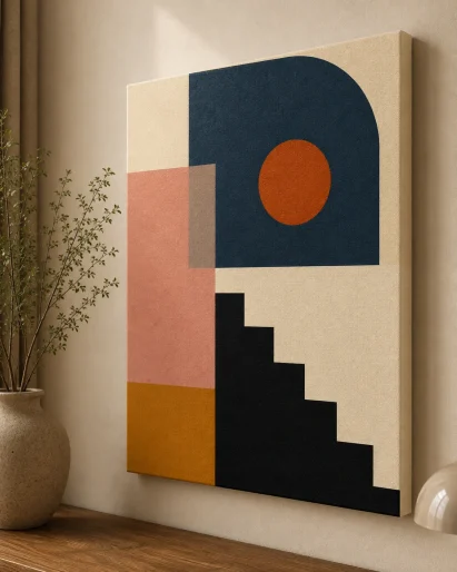Bauhaus Abstract Geometric Steps Canvas Print - Mid-Century Modern Color Block Wall Art