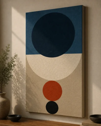 Bauhaus Abstract Geometric Circles Canvas Print - Mid-Century Modern Minimalist Wall Art