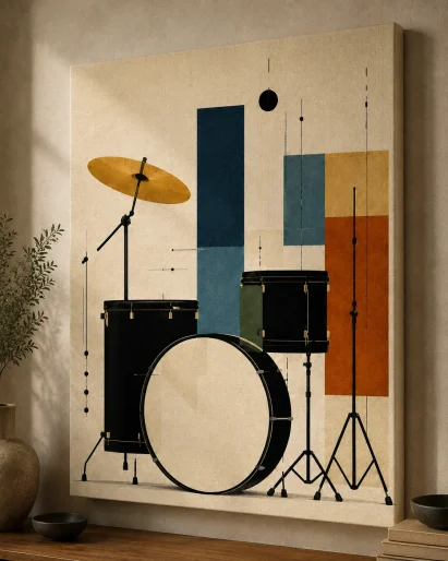 Bauhaus Abstract Drum Kit Canvas Print - Mid-Century Modern Musical Wall Art
