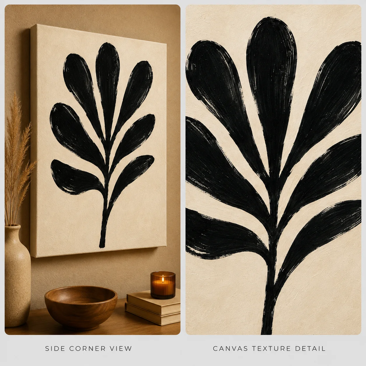 Minimalist Black Palm Leaf Canvas Print - Neutral Beige Abstract Botanical Wall Art - Image 4