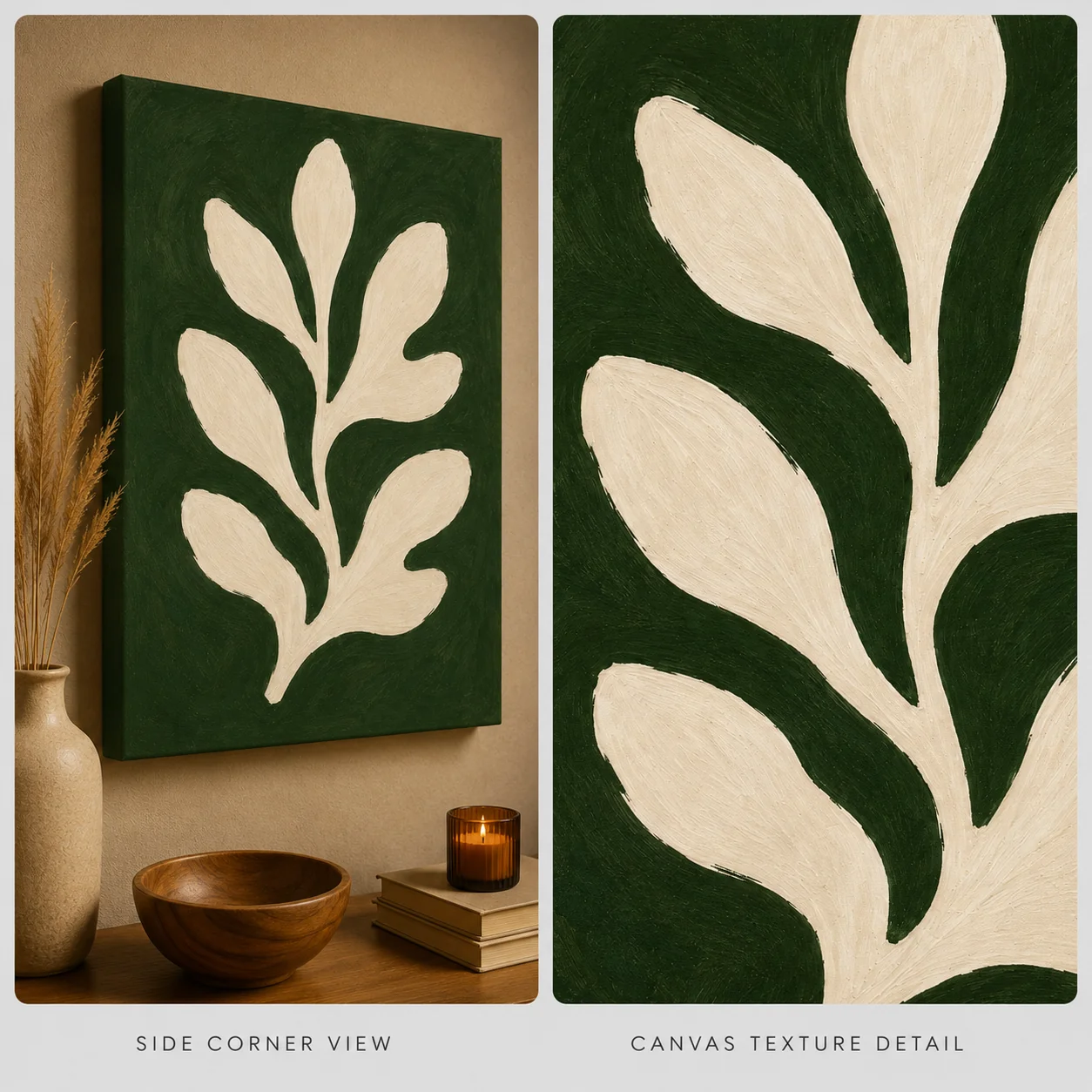 Matisse-Style Off-White Leaf Canvas Print - Dark Forest Green Botanical Wall Art - Image 4