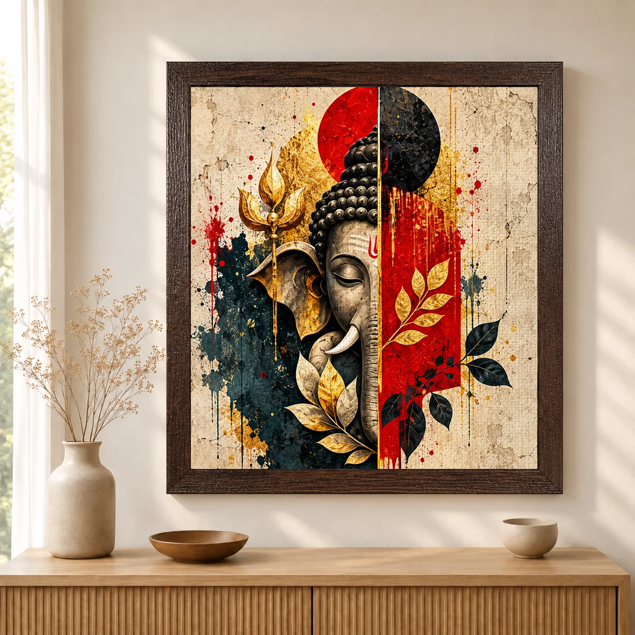Dual Harmony – Lord Ganesha Split Concept Spiritual Canvas Print - Image 3