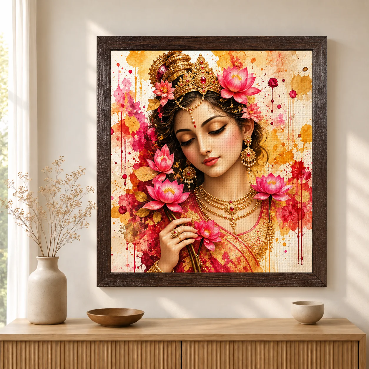 Radiant Grace – Goddess Radha Lotus Spiritual Canvas Print - Image 3