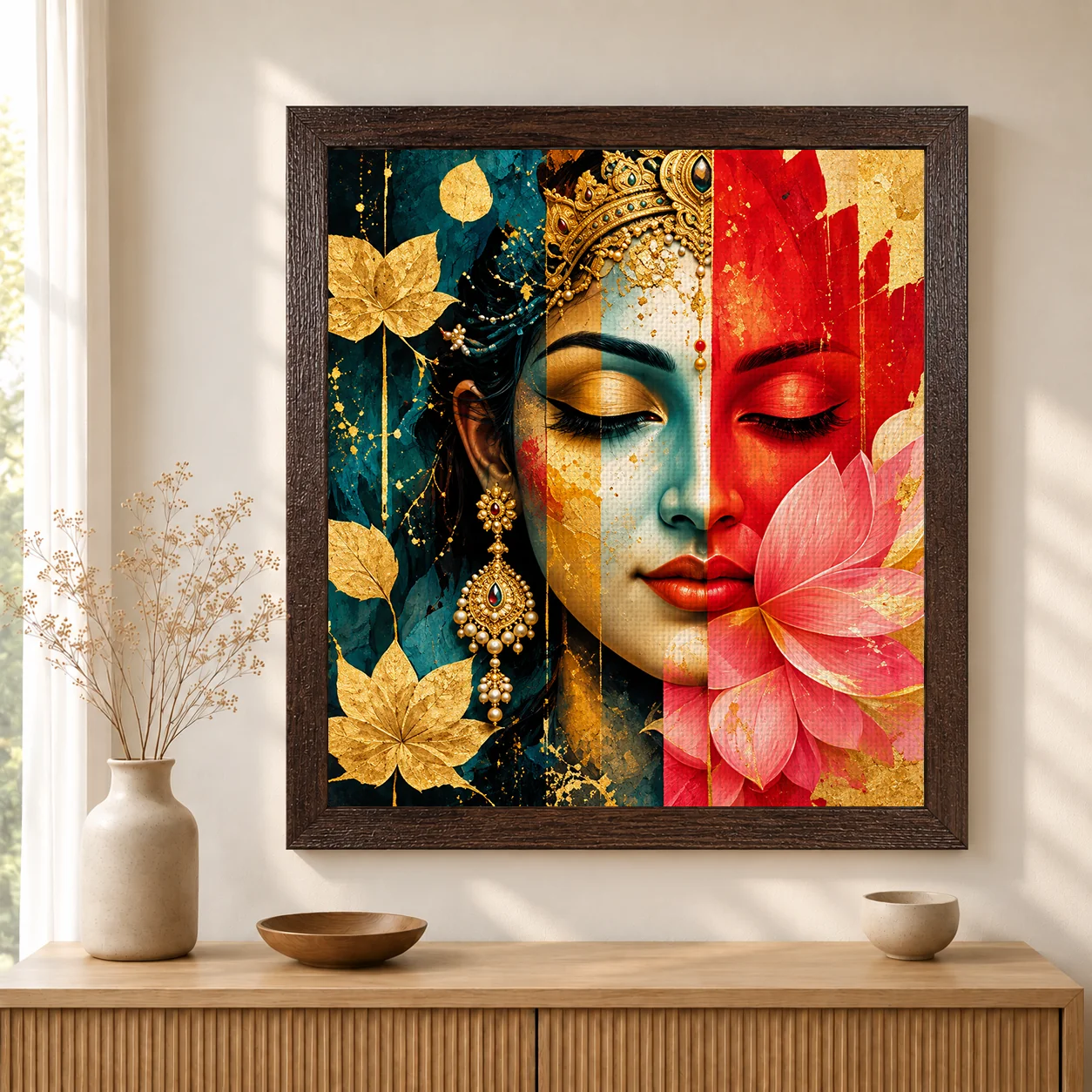 Dual Harmony – Goddess Radha Split Concept Spiritual Canvas Print - Image 3