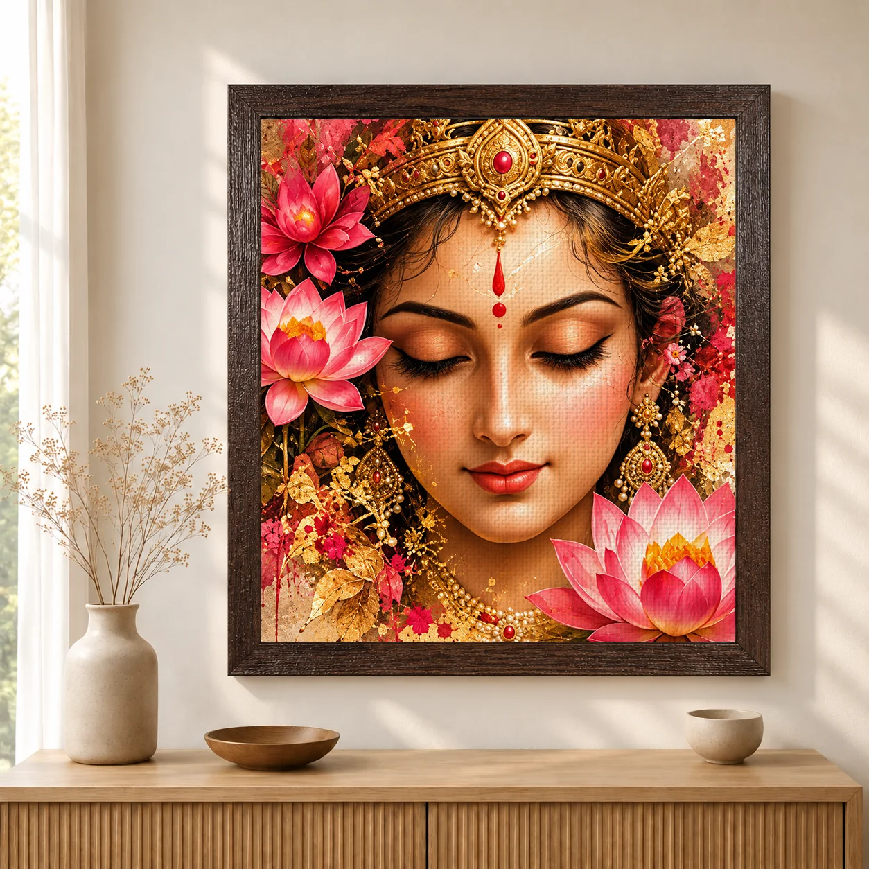 Tranquil Grace – Goddess Radha Close-Up Spiritual Canvas Print - Image 3