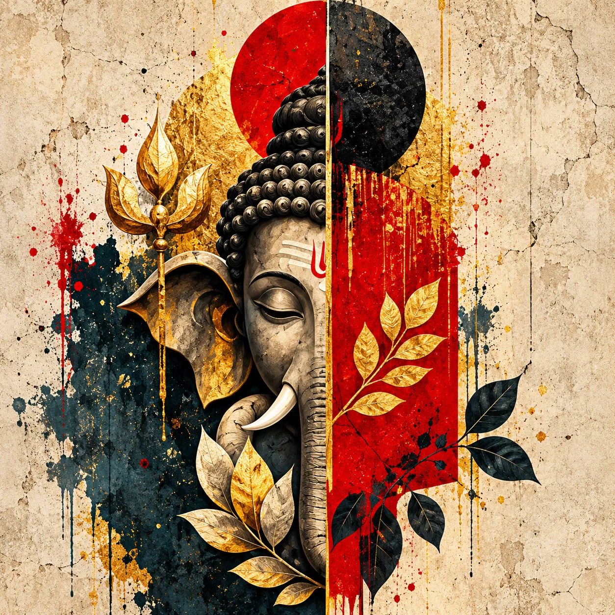 Dual Harmony – Lord Ganesha Split Concept Spiritual Canvas Print - Image 4